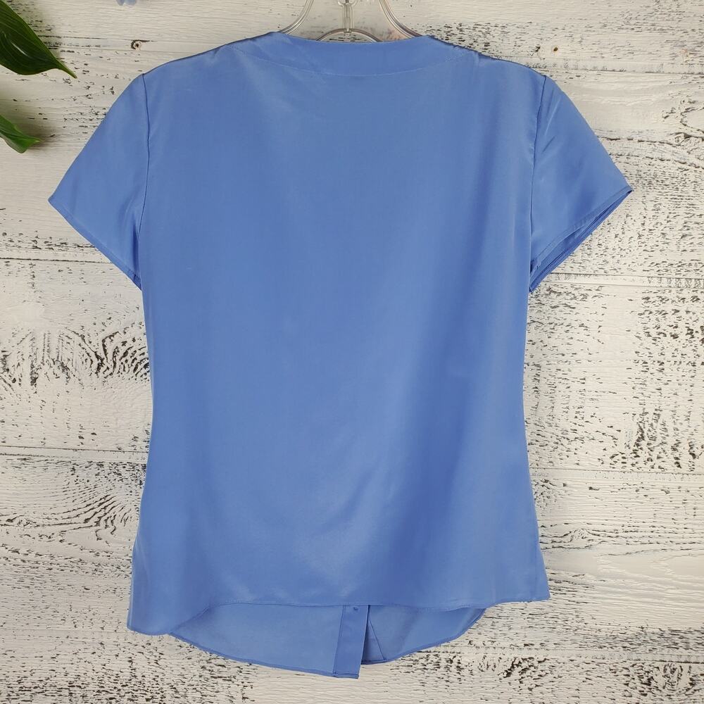 Brooks Brothers Blue Short Sleeve Silk Pleated Blouse Womens Sz 0 Career Top - Picture 6 of 6